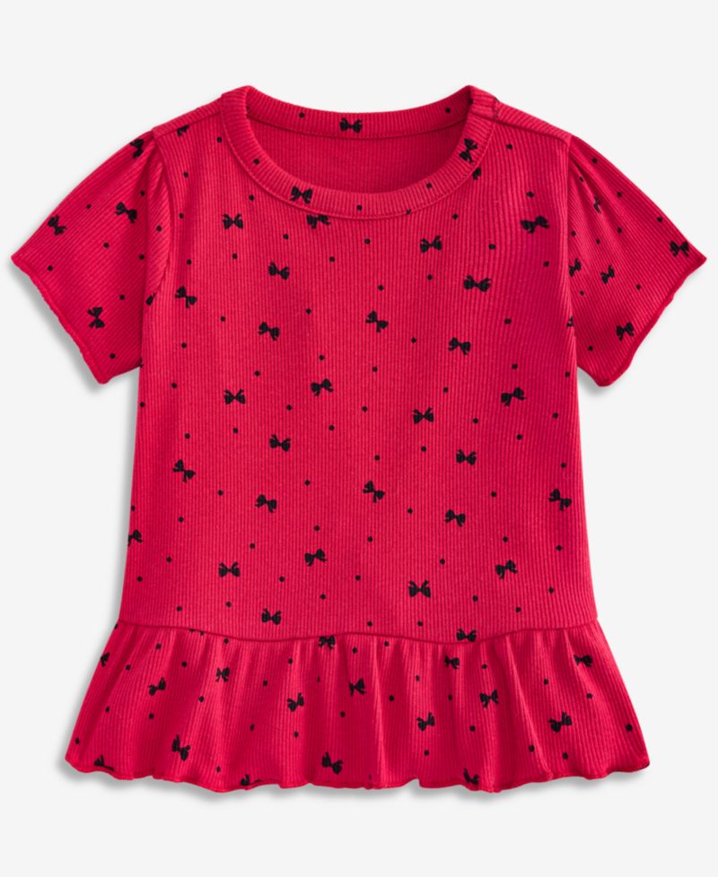 Baby Girls' 3M-24M Mix & Match Short-Sleeve Bow-Print Rib Peplum Top