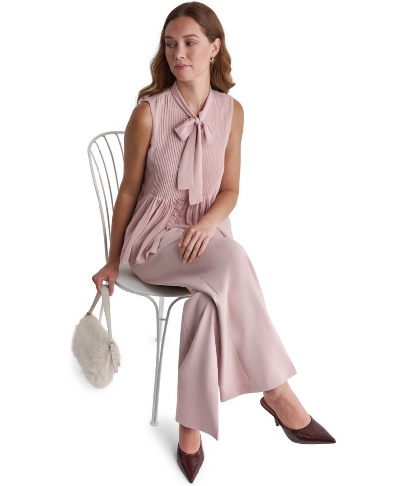 Women's Sleeveless Tie-Neck Pleated Blouse