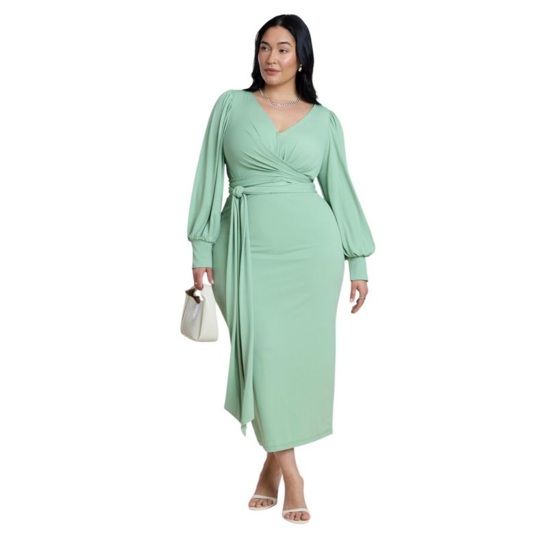 Women's Cross-Front Belted Knit Midi Dress