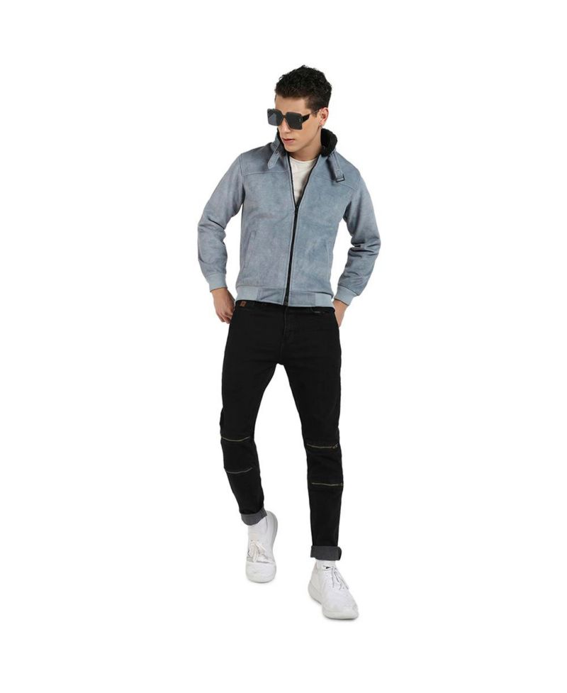 Men's Grey Zip-Front Jacket With Fleece Detail