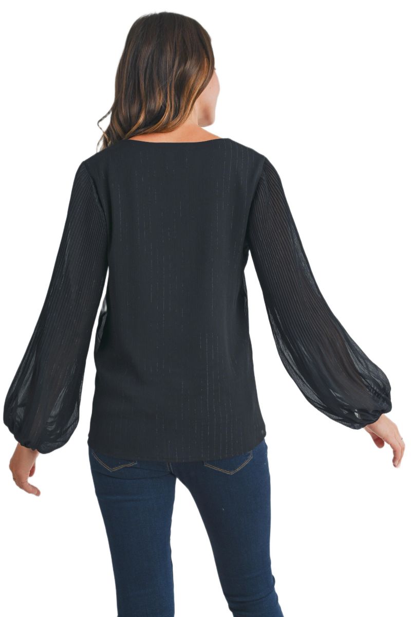 Maternity Flowy Sheer Long Sleeve V Neck Blouse
