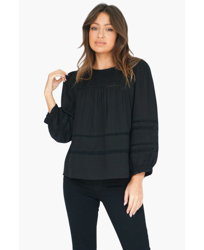 Women's Cotton Dawn Blouse with lace in Black