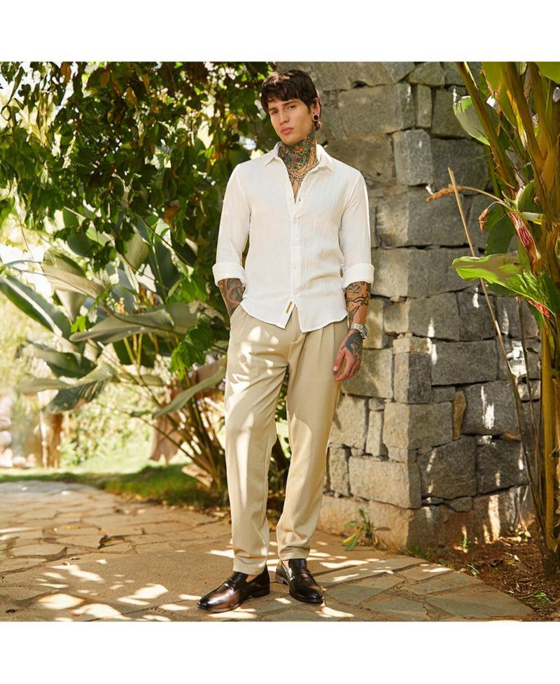 Men's Daisy White Breezy-Weave Shirt