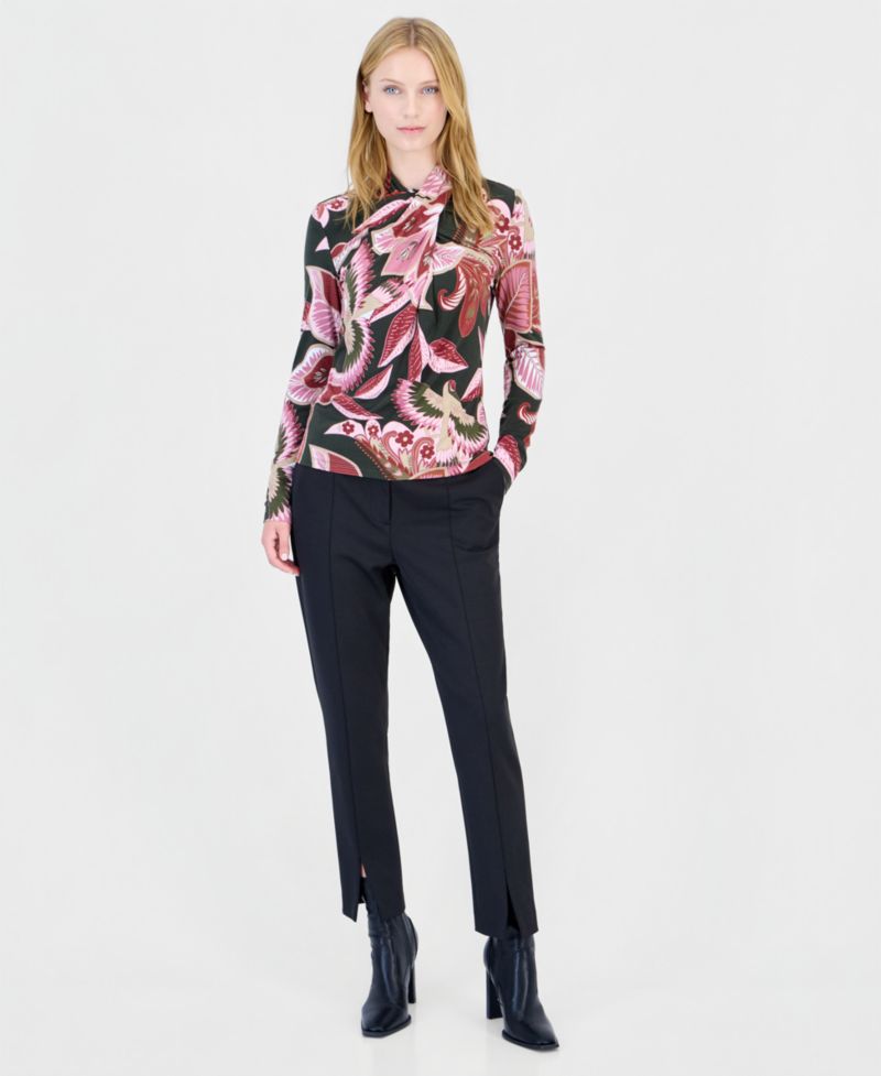 Women's Long-Sleeve Mock-Neck Floral-Print Blouse