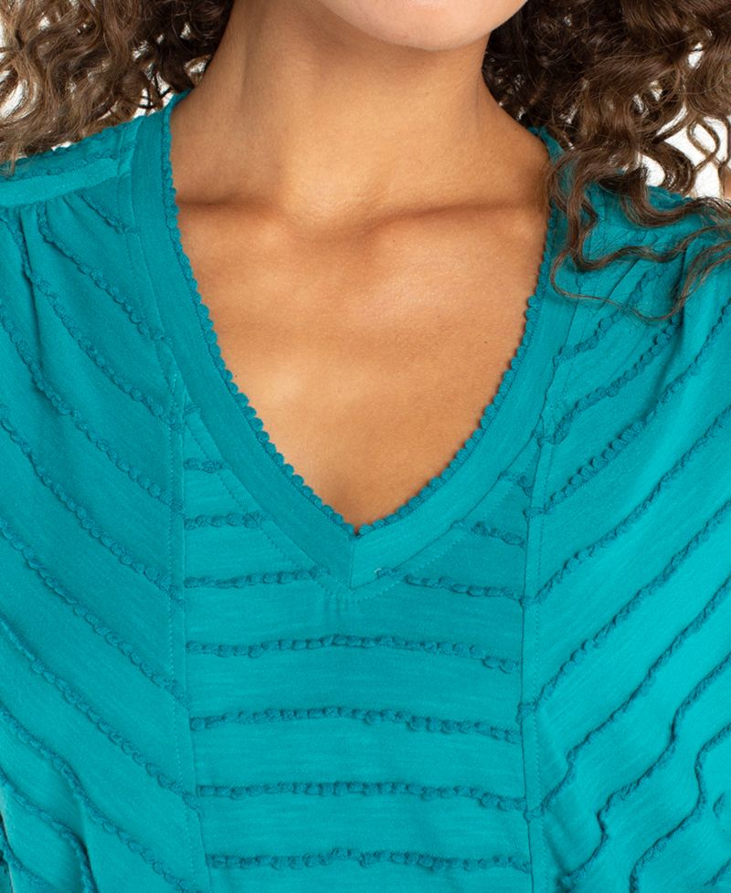 Petite V-Neck Scalloped Stripe Top