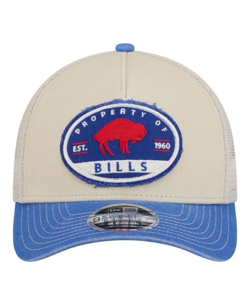 Men's Natural Buffalo Bills Frayed M-Crown A-Frame 9FORTY Adjustable Hat