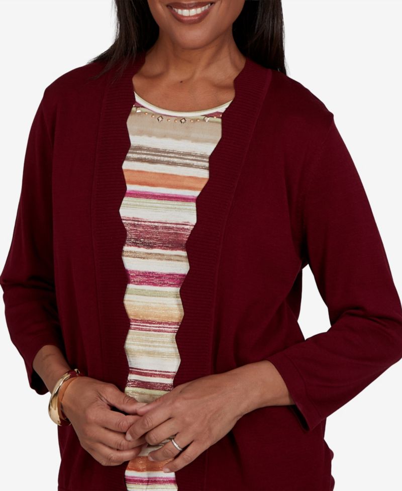 Women's Union Square Scalloped Cardi Two In One Striped Sweater