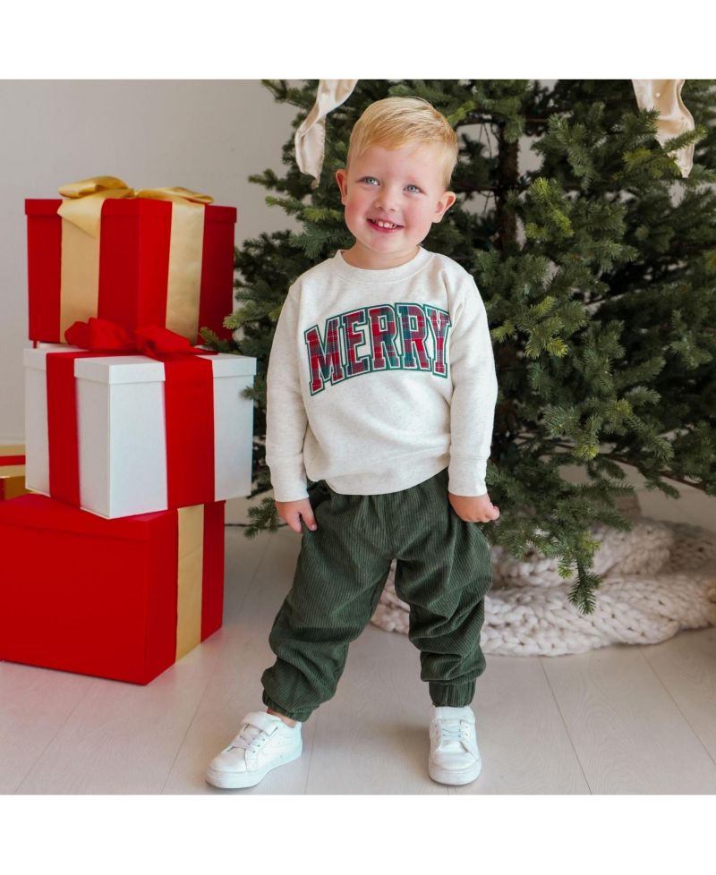 Boys' and Girls' Merry Tartan Patch Holiday Sweatshirt