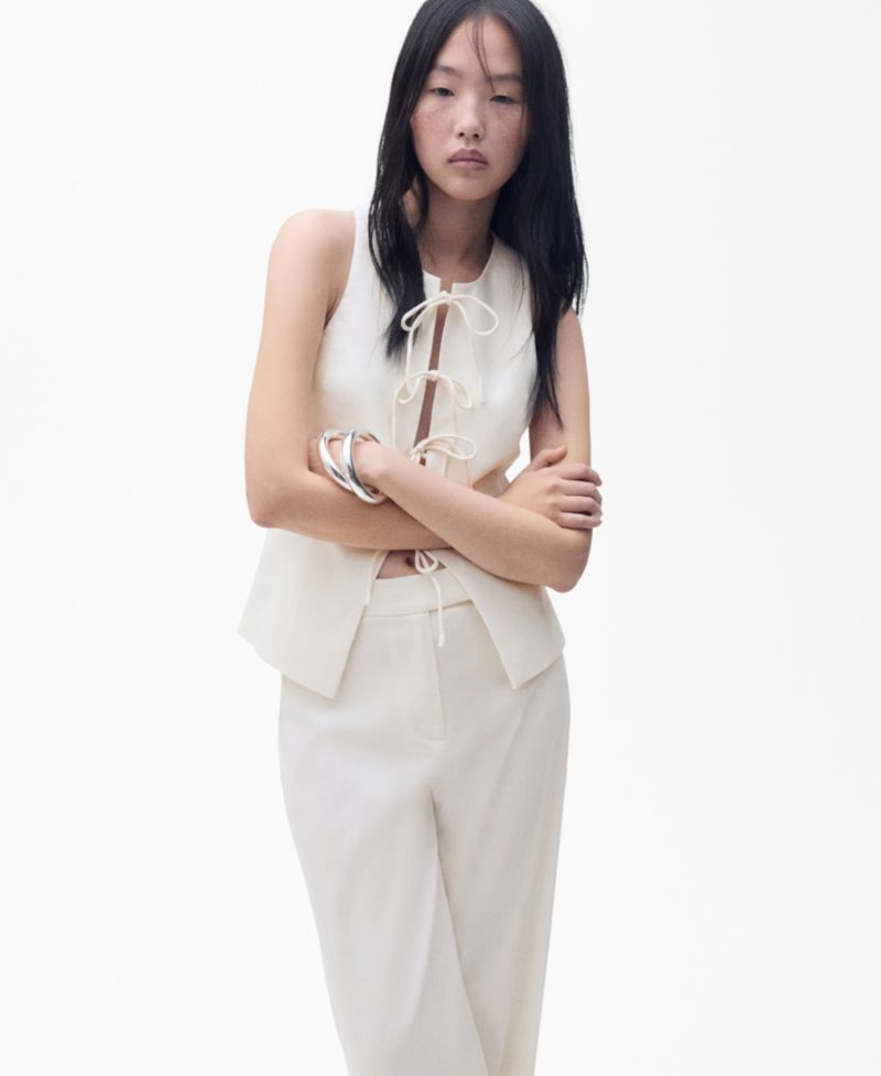 Women's Bow Linen-Blend Top