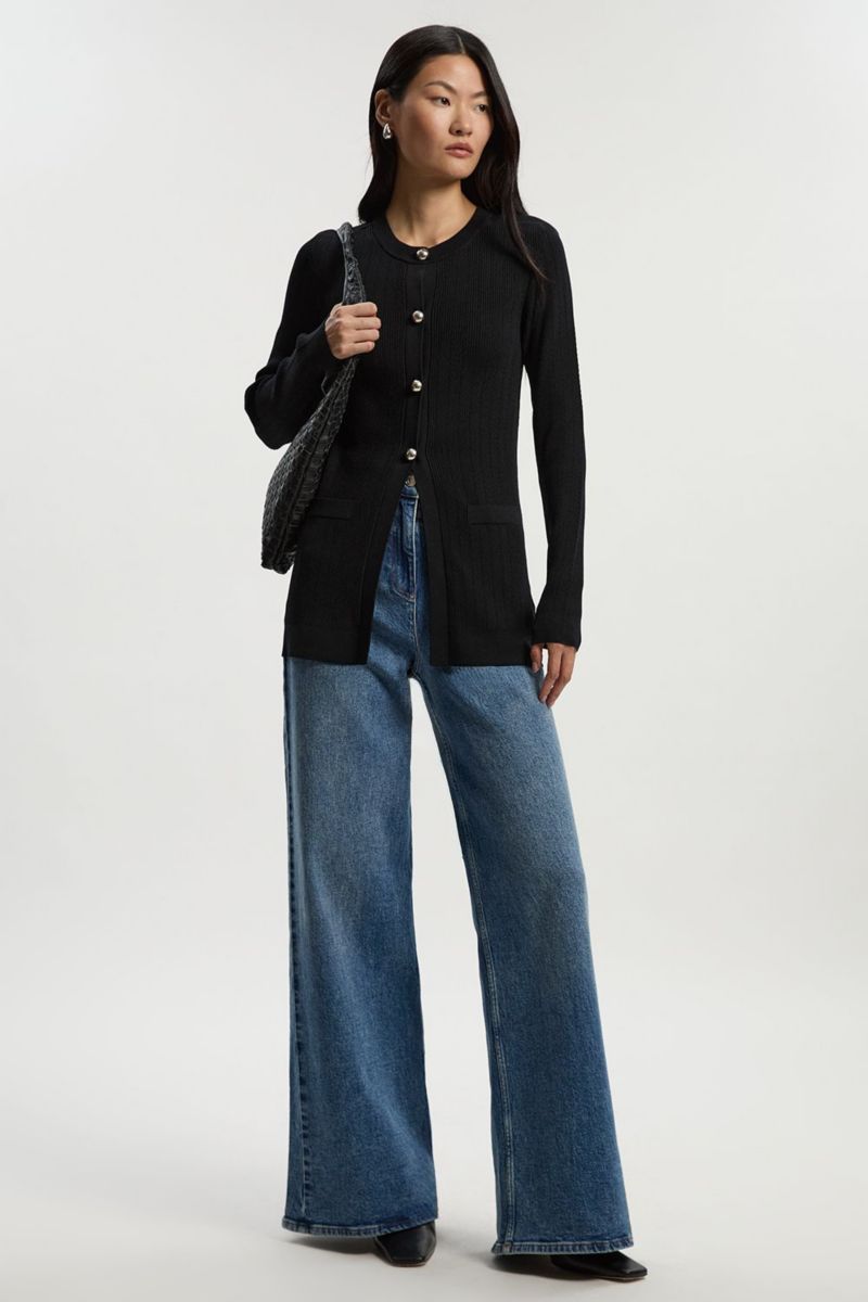 Women's Dome Button Longline Knitted Cardi