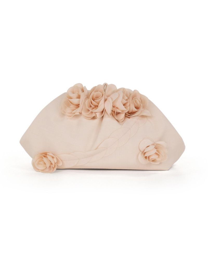 Woman's Violet Jacquard Satin Floral Applique Pouch Clutch