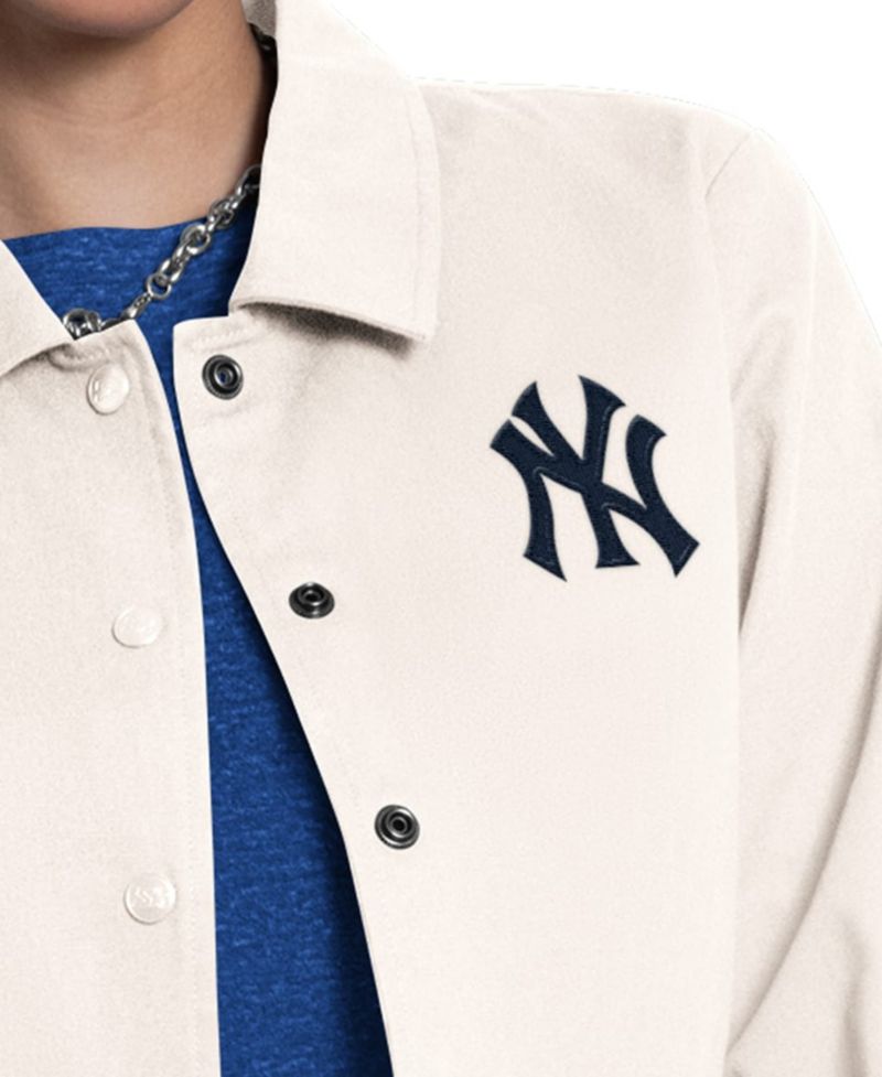 Women's Cream New York Yankees Cooperstown First Down Full-Snap Coaches Jacket