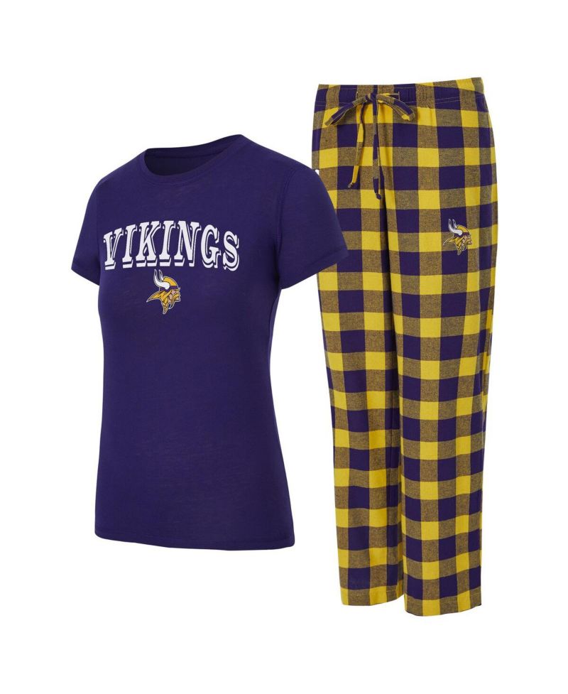 Women's 2-Piece Purple, Gold Minnesota Vikings Avondale T-Shirt and Pants Flannel Pajama Set