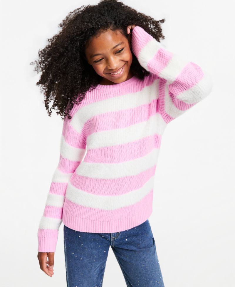 Girls' XS-XL Crewneck Stripe Sweater