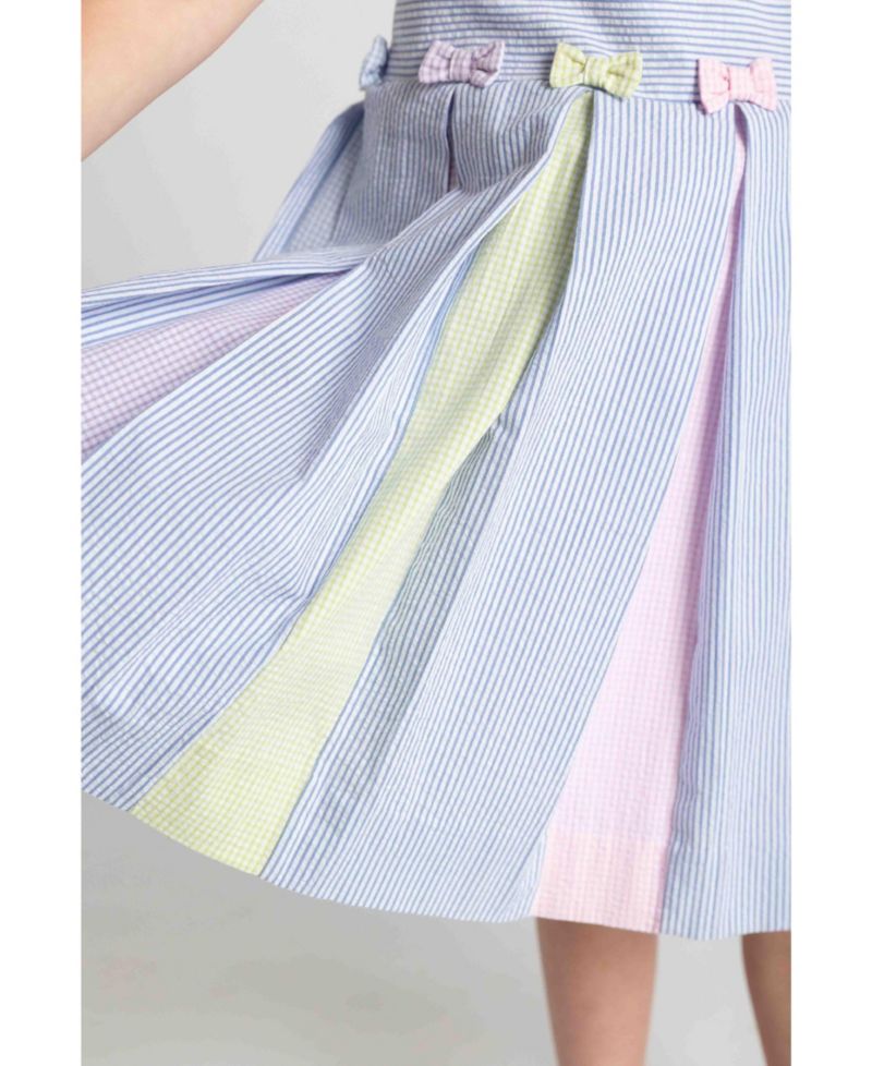 Big Girls Multicolor Seersucker Pleated Dress