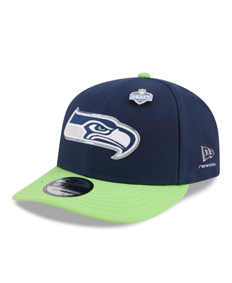 Men's College Navy/Neon Green Seattle Seahawks 2026 NFL Draft On Stage Pre-Curved 9FIFTY Snapback Hat