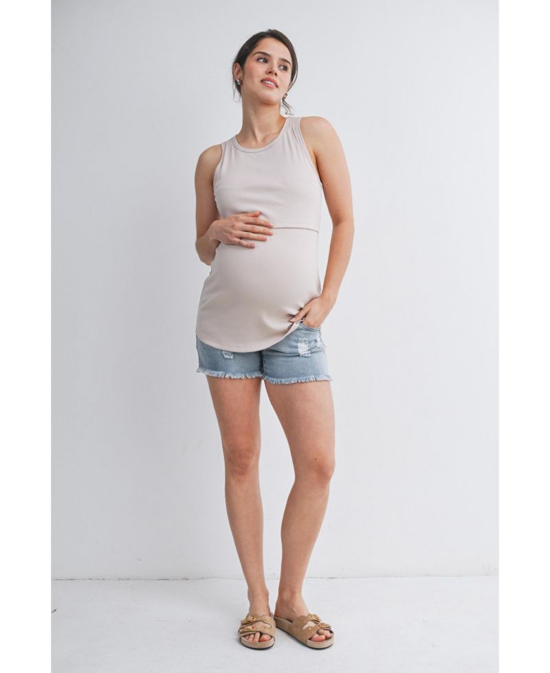 Women's Maternity Nursing Ribbed Tank Top with Lift-Up Panel
