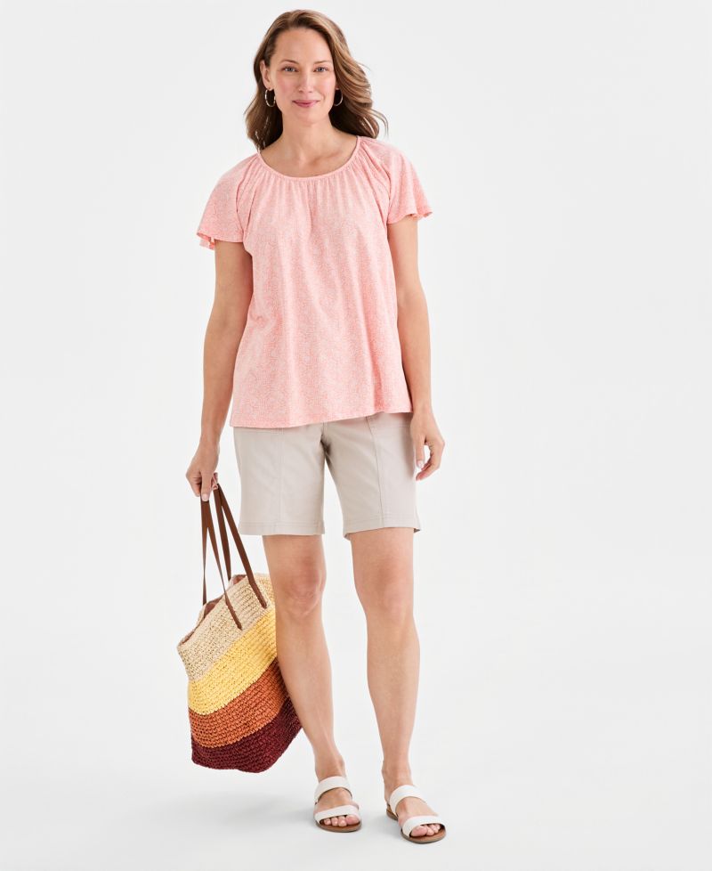 Petite Flutter Short-Sleeve Clover Coin Top