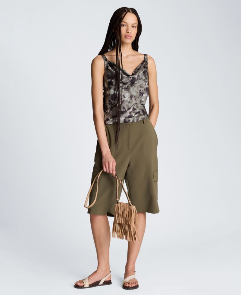 Women's Printed Satin Cowl Neck Cropped Cami