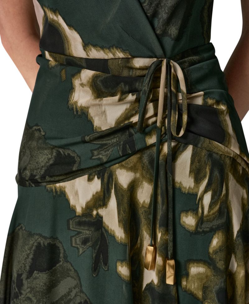 Women's Sleeveless Printed Chiffon Surplice Neck Dress