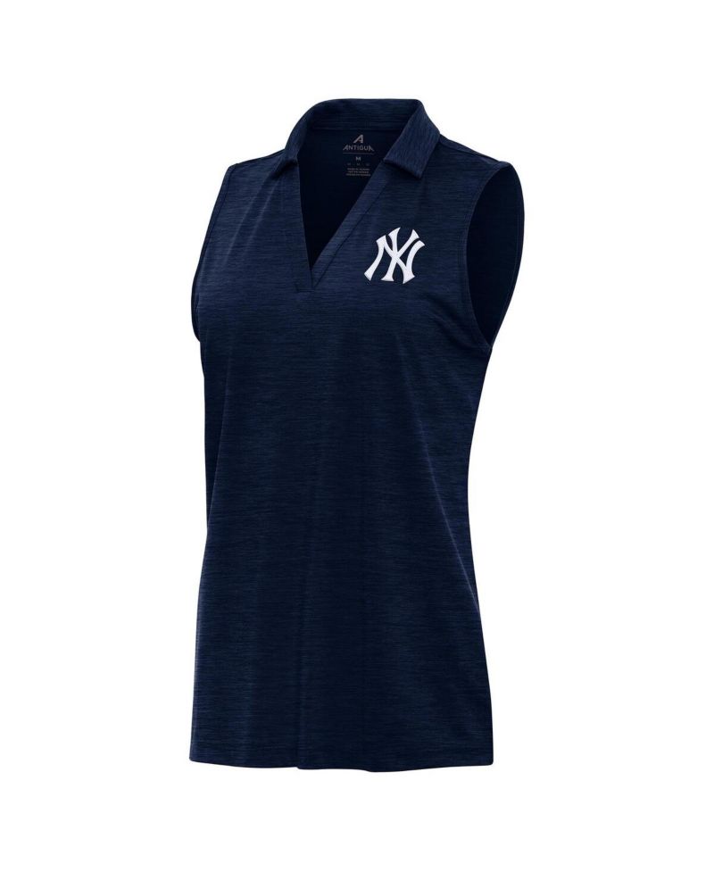 Women's Heather Navy New York Yankees Layout Sleeveless Polo Shirt