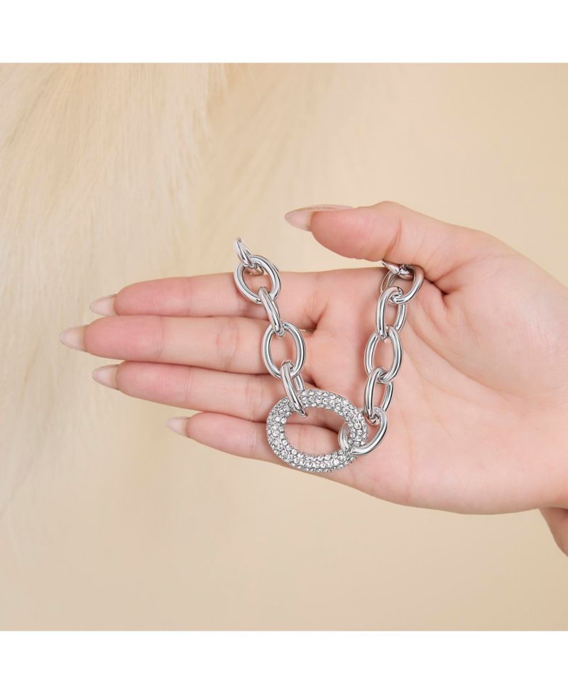 -Tone Oval PavÃ© Link Statement Necklace