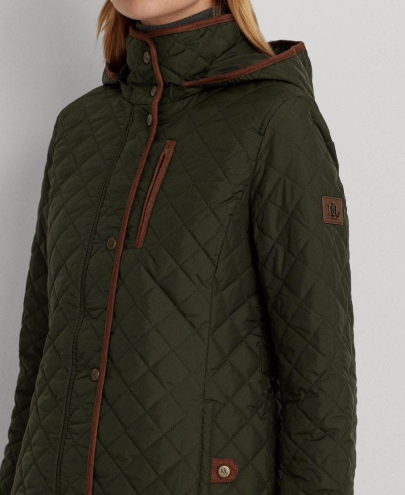 Petite Hooded Quilted Faux-Suede-Trim Coat