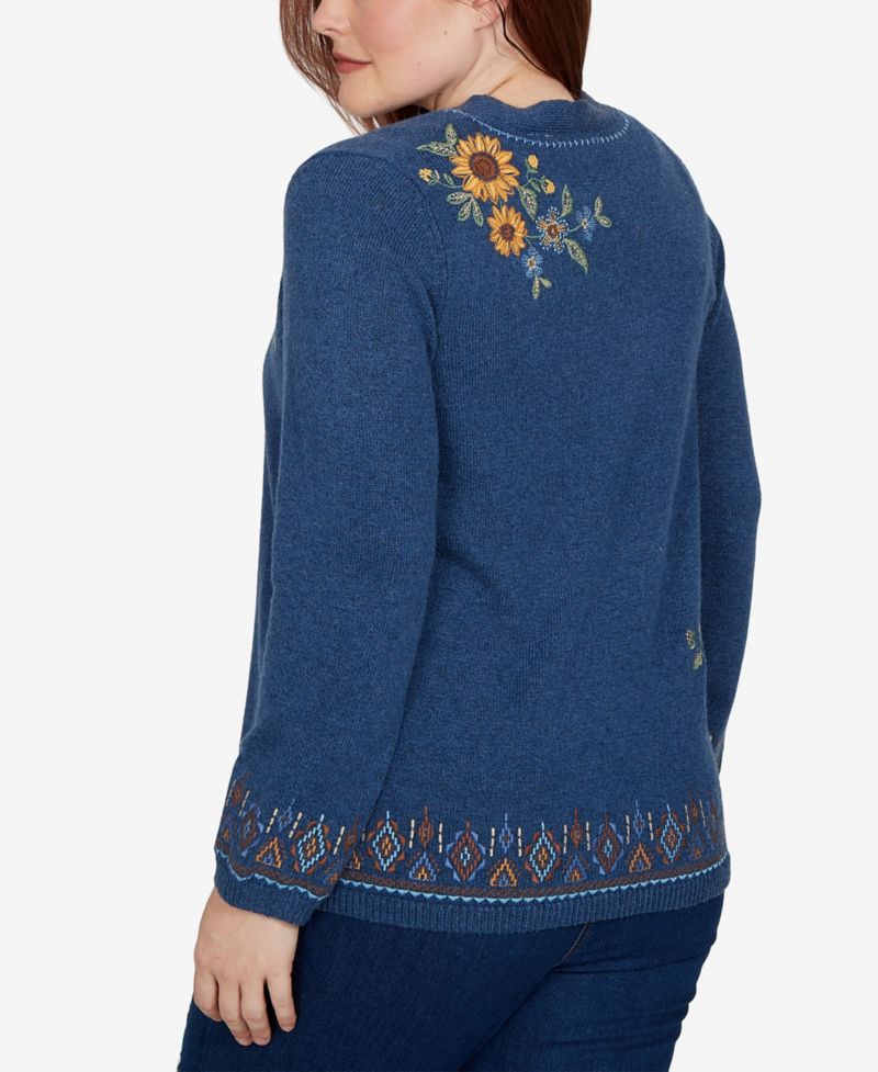Women's Floral-Embroidery Long-Sleeve V-Neck Cardigan