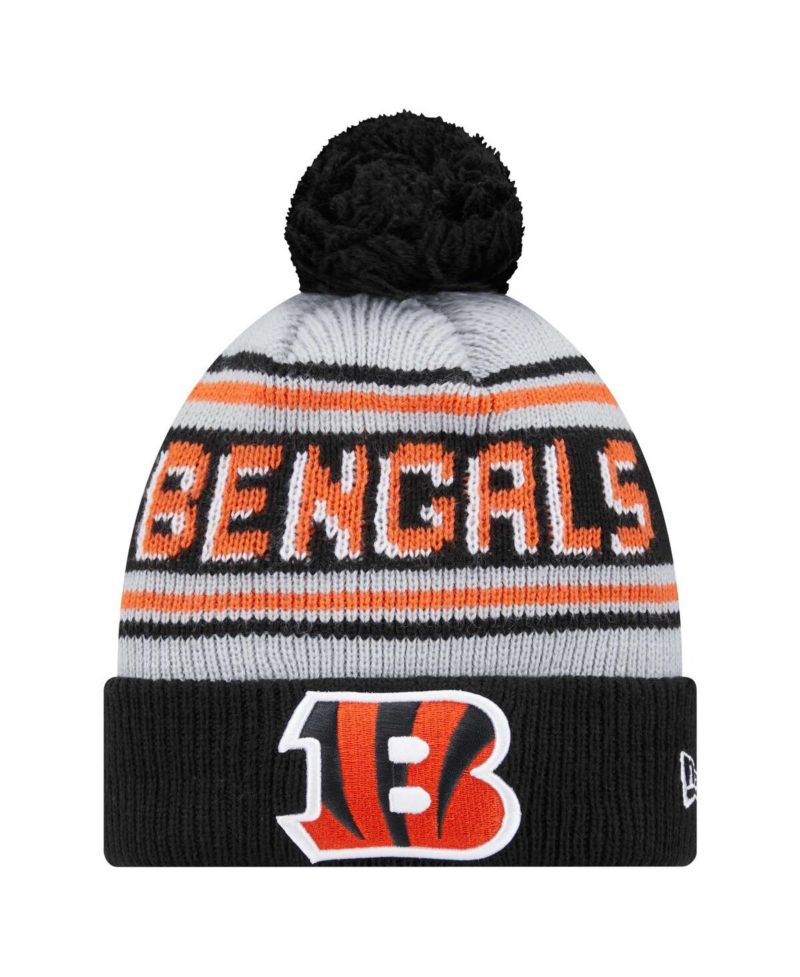 Big Boys and Girls Black Cincinnati Bengals Main Cuffed Knit Hat with Pom