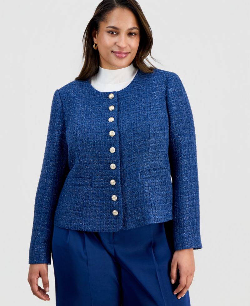 ASL Plus Button-Front Boucle Jacket