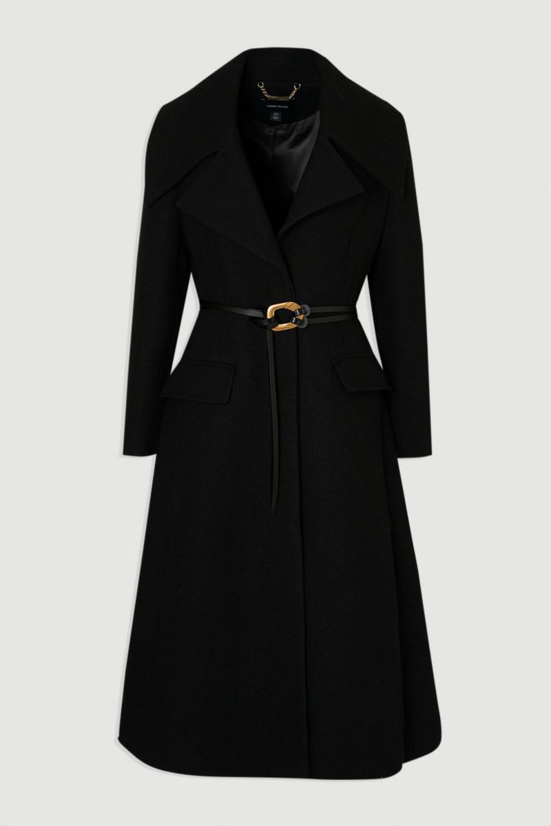 Women's Wool Shawl Collar Belted Midi Coat