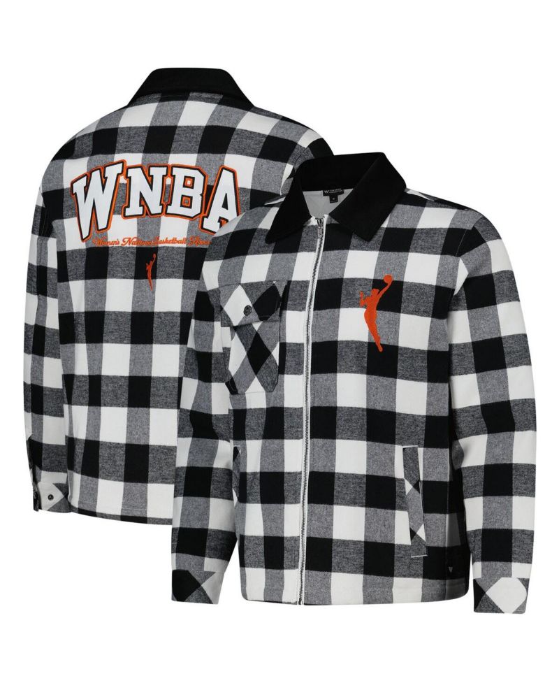 Men's and Women's Black/White WNBA Gear Flannel Full-Zip Shacket