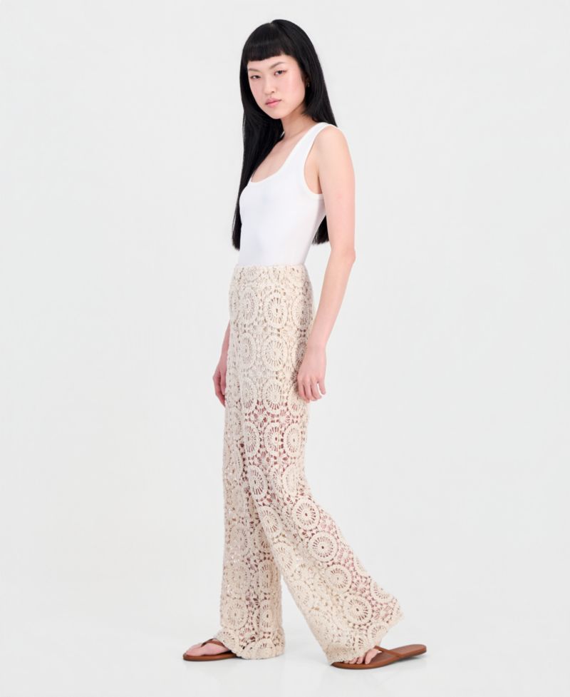 Women's Cotton Crochet Wide-Leg Pants