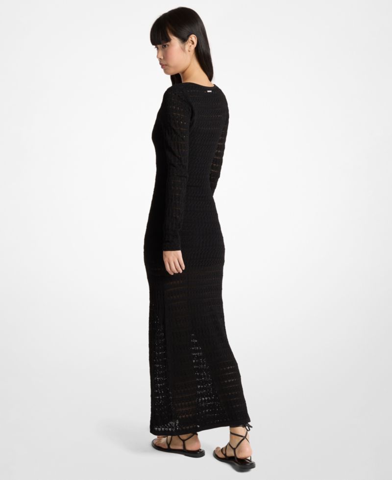 Women's Pointelle Scoop Neck Sweater Maxi Dress