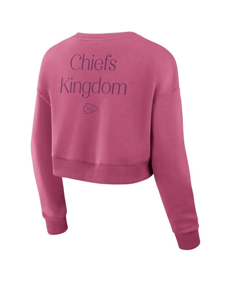 Women's Pink Kansas City Chiefs Studio Tri-Blend Cropped Pullover Sweatshirt