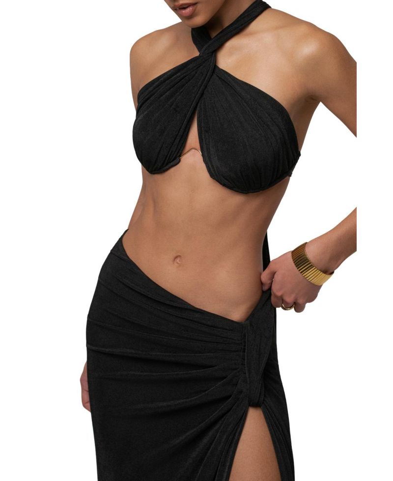 Women's City After Dark Open-Back Thigh-High Slit Halter Top and Maxi Skirt, 2-Piece Set