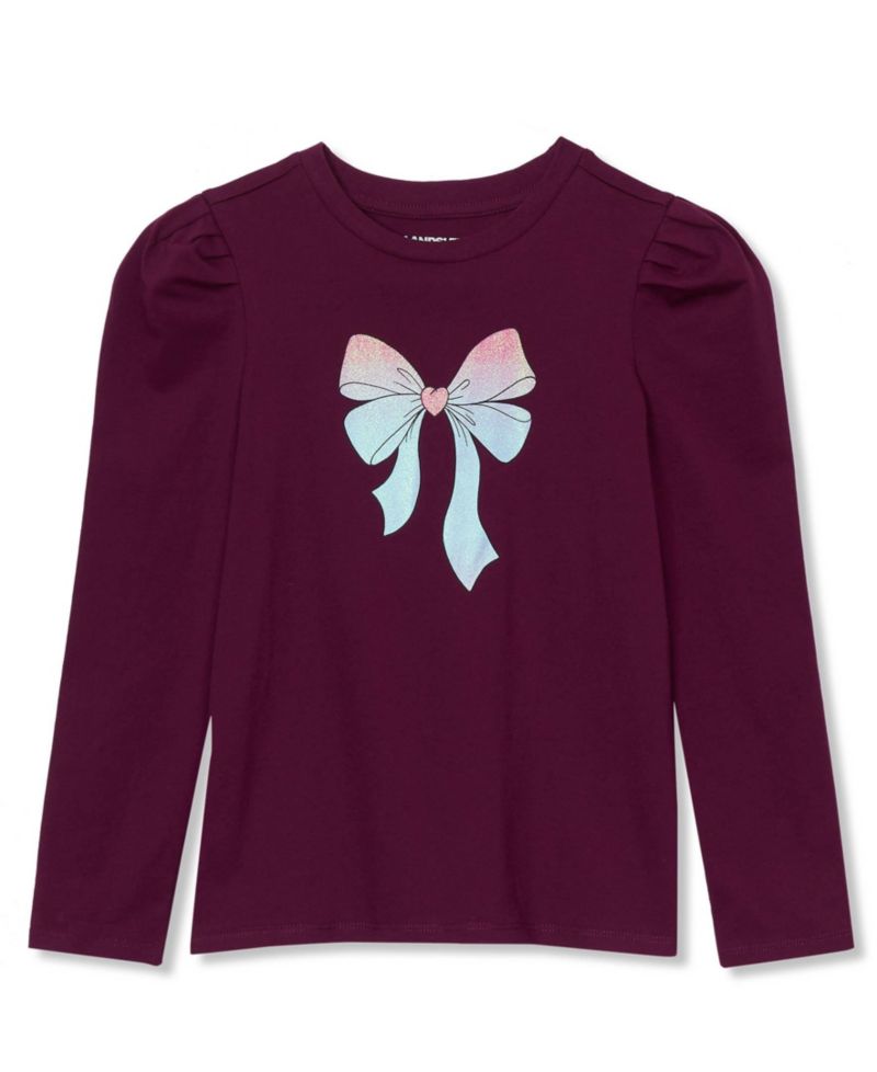 Girls Long Sleeve Graphic Tee With Puff Shoulder