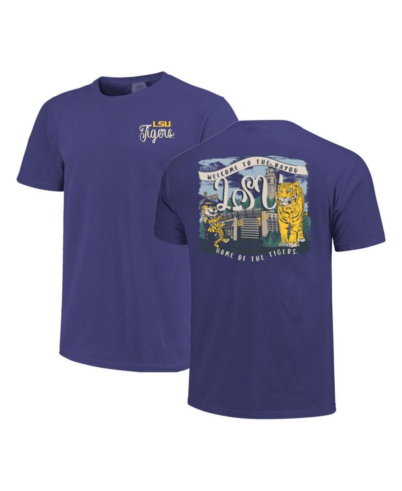 Women's Purple LSU Tigers Comfort Colors Campus Scene Drawing Script T-Shirt