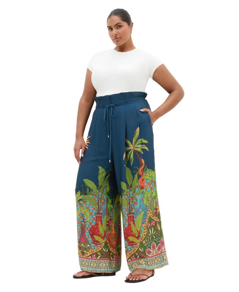Plus Size Fools Paradise High-Rise Print Wide-Leg Pants