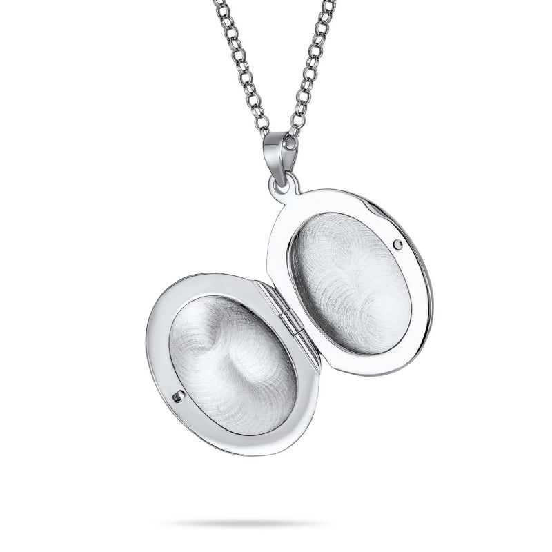 Simple Plain Oval Keepsake Photo Lockets Necklace Pendant .925 Silver Sterling Small