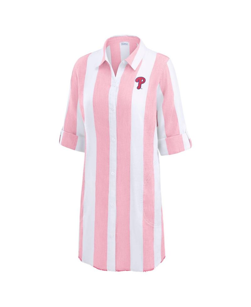 Women's Pink Philadelphia Phillies Rugby Beach Boyfriend Full-Button Top