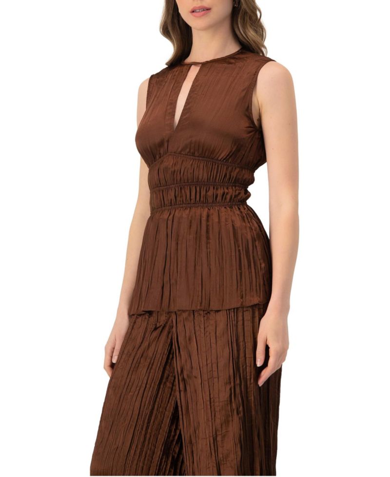 Women's Satin Sleeveless Pleated Blouse