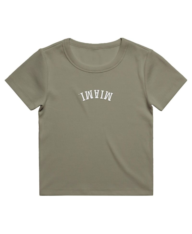 Women's Green Miami Hurricanes Upside Down Embroidery Ribbed Cropped T-Shirt