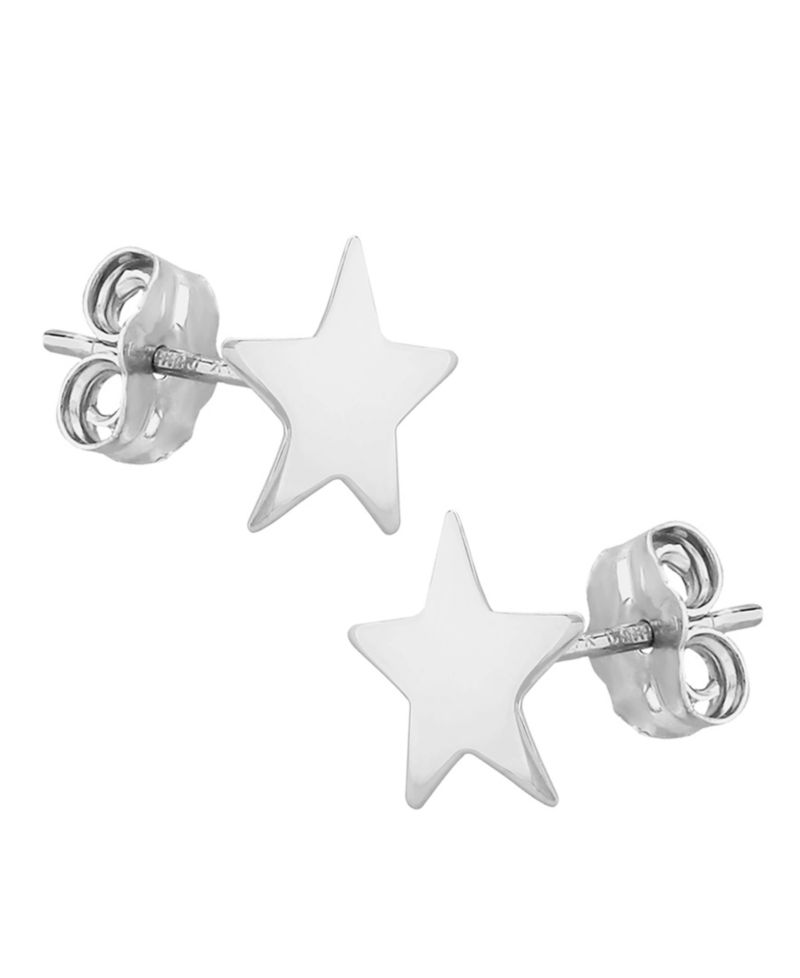 Flat Star Stud Earrings Set in 14k White Or Yellow Gold