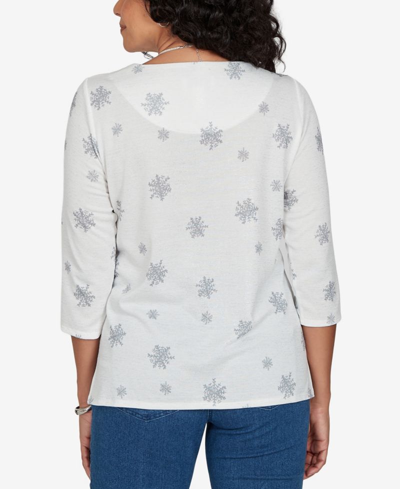 Petite Snowman 3/4-Sleeve Knit Top