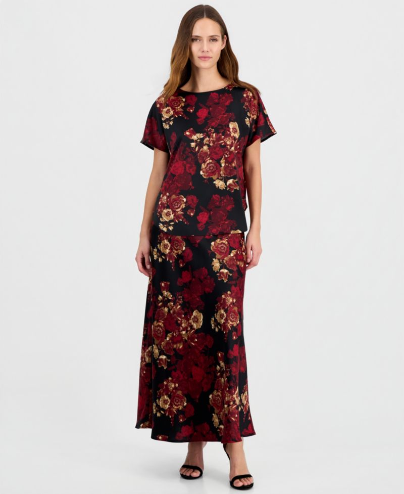 Petite Bateau Neck Floral-Print Blouse