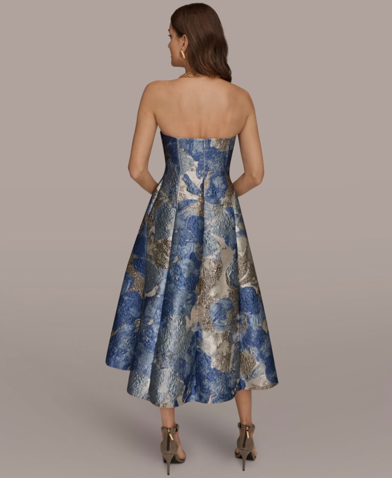 Women's Strapless Floral Midi Cocktail Dress