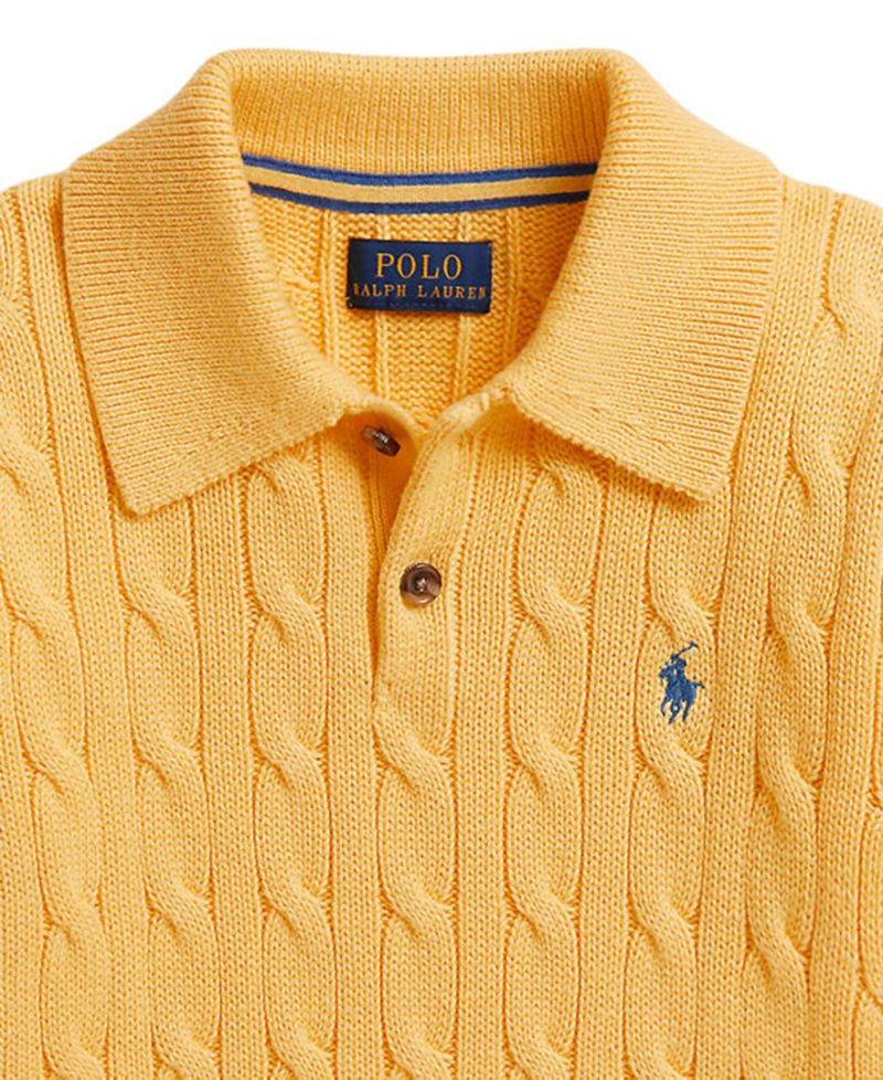 Boys' 2T-7 Cable-Knit Cotton Polo Sweater