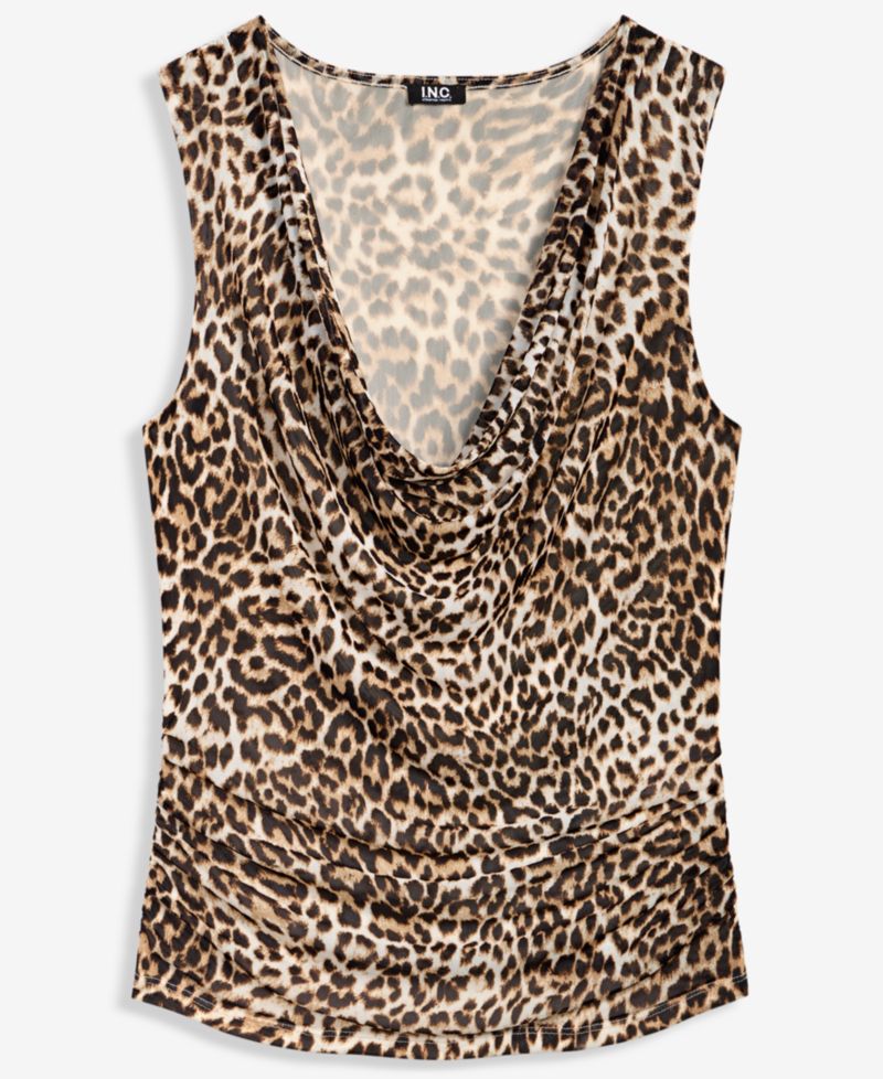 Women's Sleeveless Cowl-Neck Printed Mesh Top