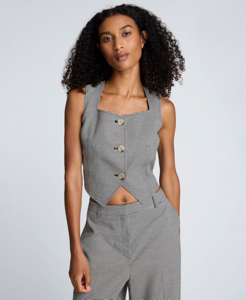 Women's Houndstooth Cropped Fitted Bodice Vest